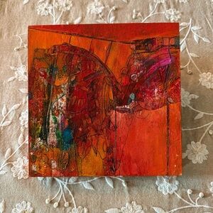Lorri Kelly Abstract Orange and Red Canvas Art 8” x 8”